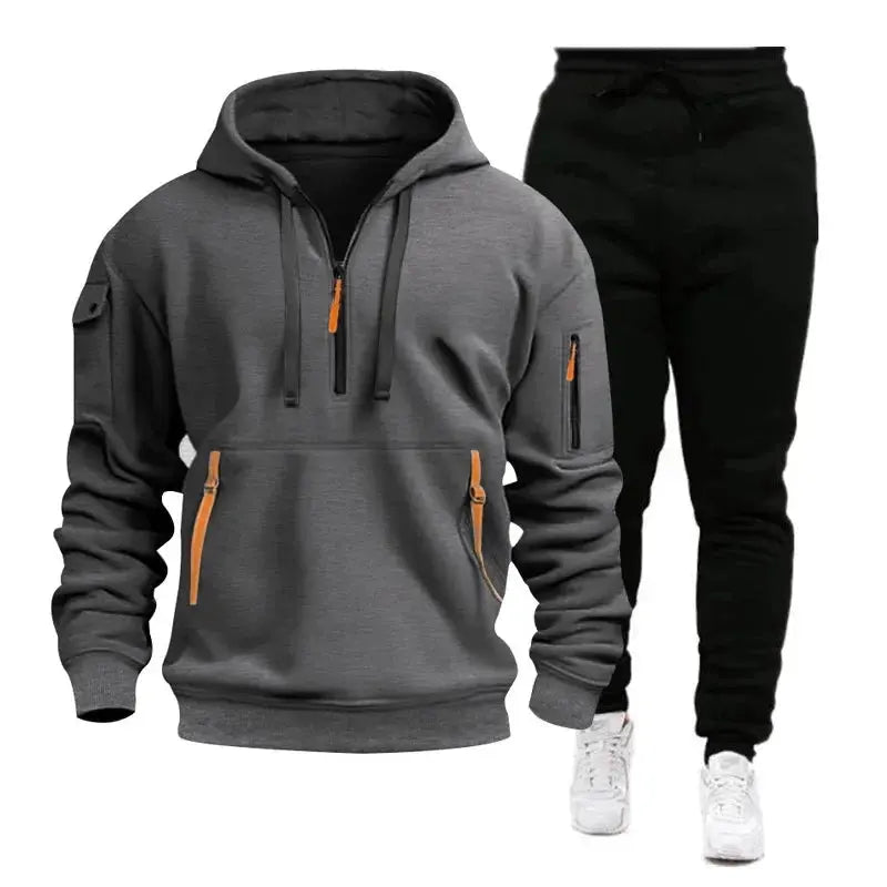 “Completo Sportivo Uomo 2025 – Felpa con Zip Multi-Tasche + Pantaloni Coordinati, Primavera/Autunno” All You Need