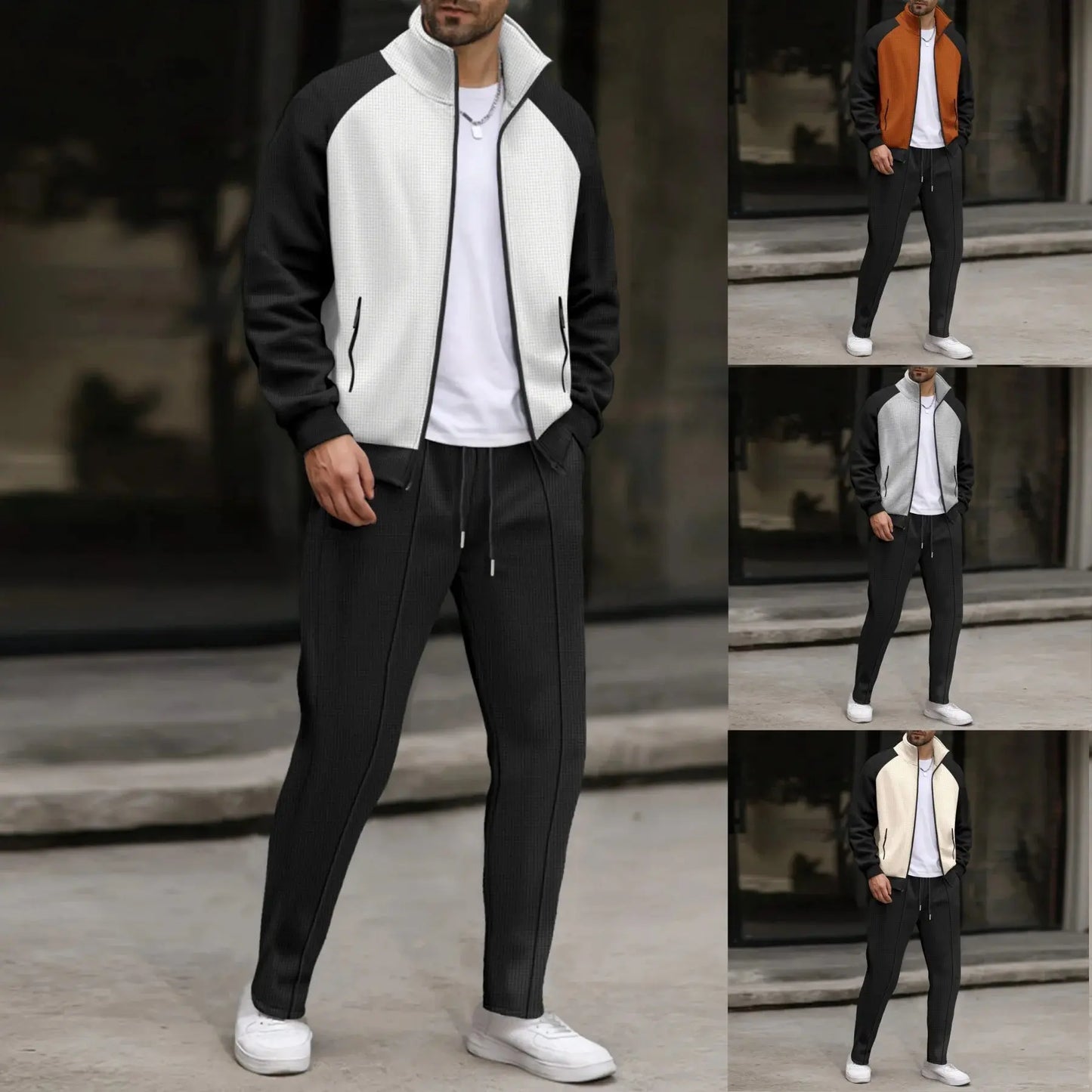 “Completo Uomo Casual Primavera/Autunno – Giacca con Zip e Colletto a Rever + Pantaloni 9/10 Elastico in Vita” All You Need