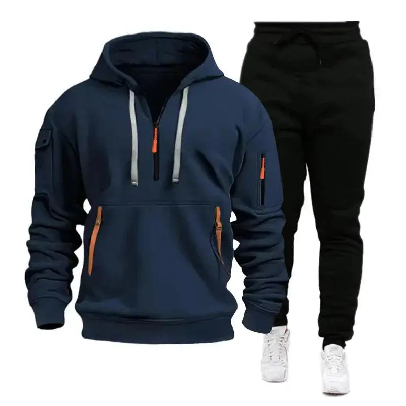 “Completo Sportivo Uomo 2025 – Felpa con Zip Multi-Tasche + Pantaloni Coordinati, Primavera/Autunno” All You Need