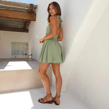 Casual Women’s Hollow-Out Mini Dress – Sleeveless V-Neck Beach Vestidos - All You Need