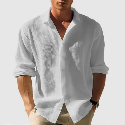 Men’s Lapel Long Sleeve Shirt – Solid Color Single-Breasted Top for Fall & Spring - All You Need