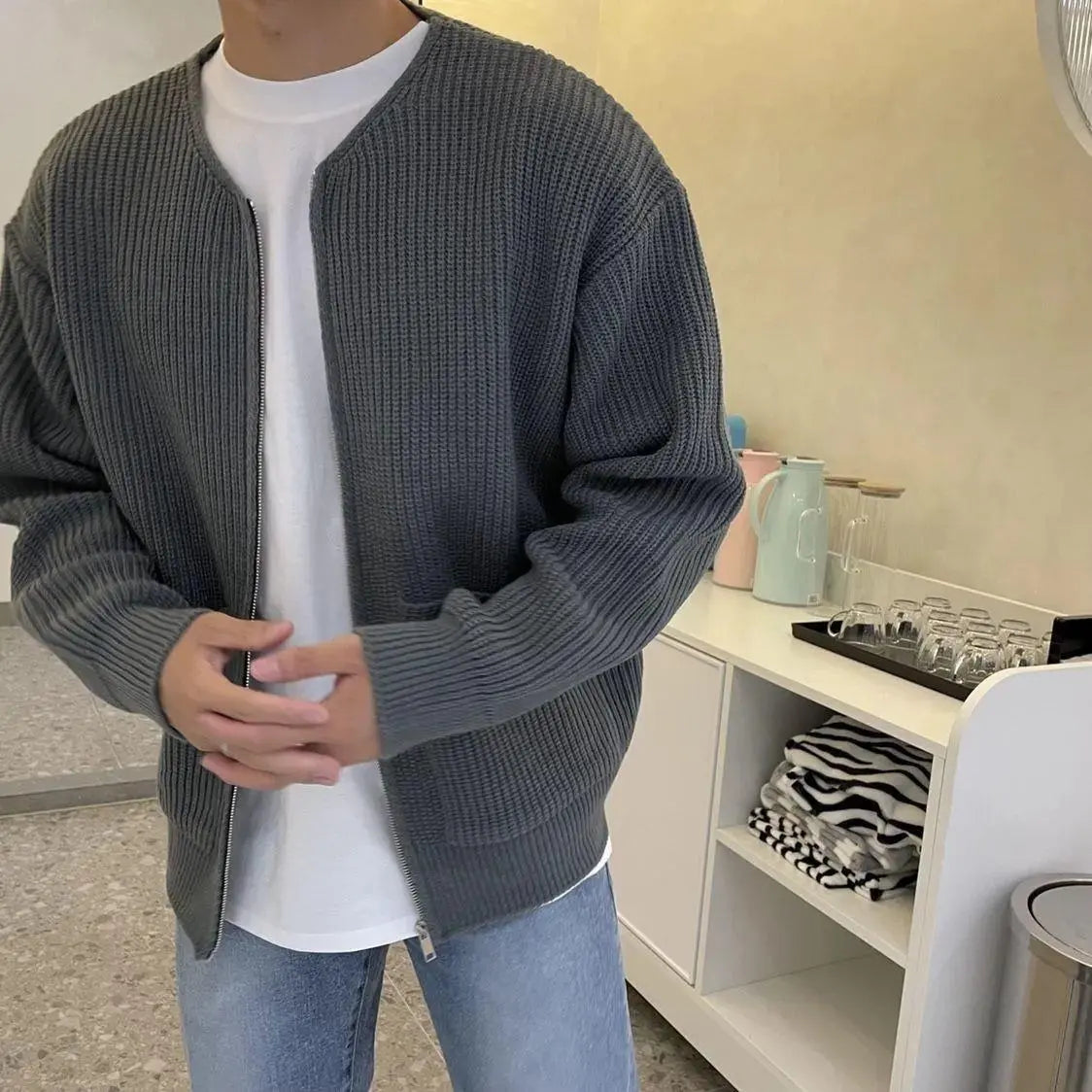 Men’s Cozy Knitted Sweater – Long Sleeve Zip-Up Cardigan with Pockets - All You Need
