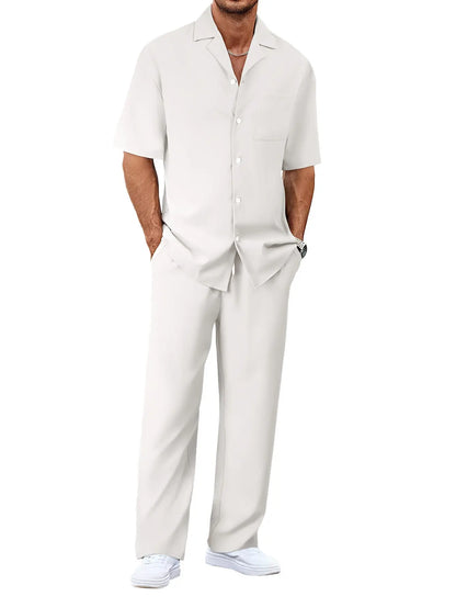 Men’s Fashion Suit Set – Button Lapel Shirt & Pocket Straight Trousers - All You Need