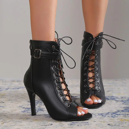 Elegant Women’s High Heel Sandals – Peep-Toe Lace-Up with Back Zipper - All You Need