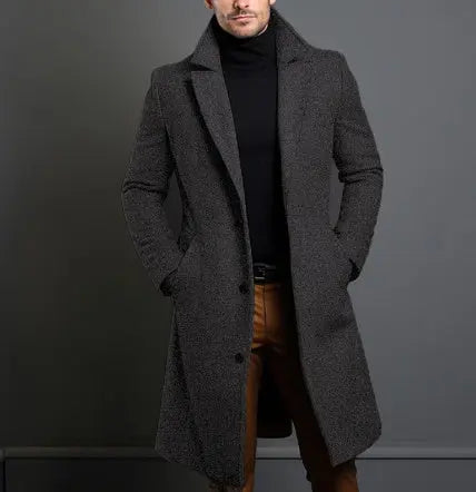 Men’s Solid Color Trench Coat – Casual Single-Breasted Winter Jacket - All You Need