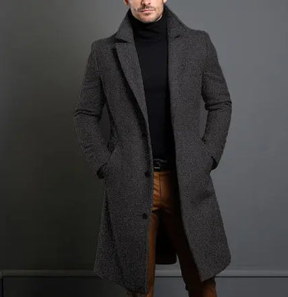 Men’s Solid Color Trench Coat – Casual Single-Breasted Winter Jacket - All You Need
