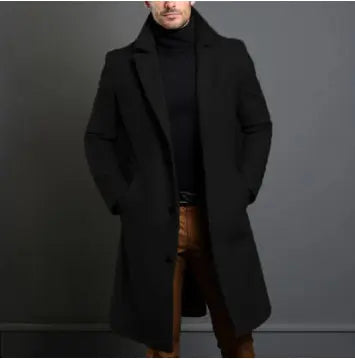 Men’s Solid Color Trench Coat – Casual Single-Breasted Winter Jacket - All You Need