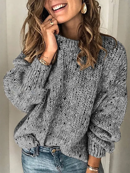 Women’s Winter Polka Dot Knit Sweater – Loose Long Sleeve Pullover Top - All You Need