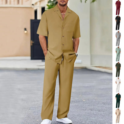 Men’s Fashion Suit Set – Button Lapel Shirt & Pocket Straight Trousers
