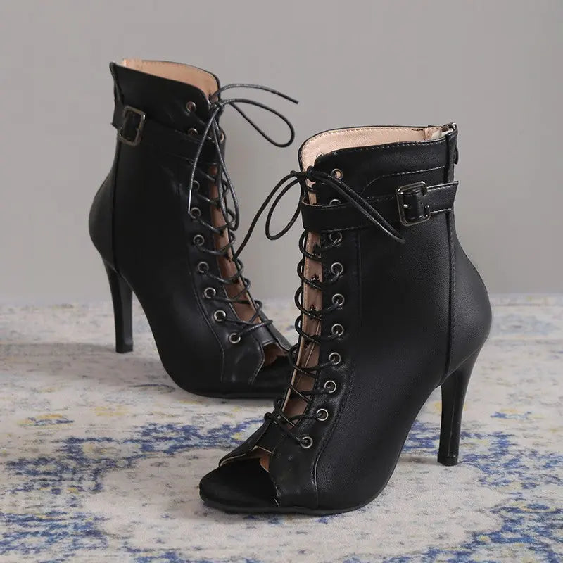 Elegant Women’s High Heel Sandals – Peep-Toe Lace-Up with Back Zipper - All You Need