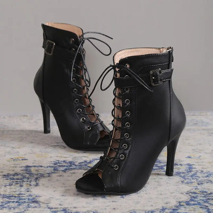 Elegant Women’s High Heel Sandals – Peep-Toe Lace-Up with Back Zipper - All You Need