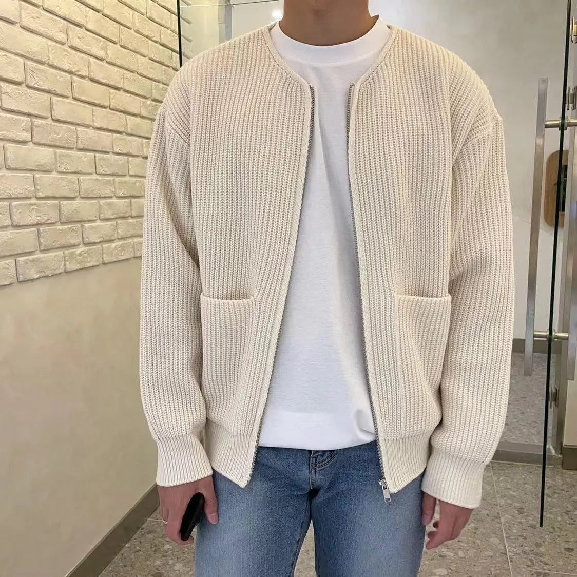 Men’s Cozy Knitted Sweater – Long Sleeve Zip-Up Cardigan with Pockets - All You Need