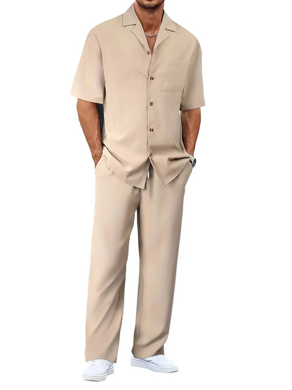 Men’s Fashion Suit Set – Button Lapel Shirt & Pocket Straight Trousers - All You Need