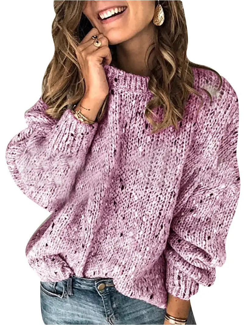 Women’s Winter Polka Dot Knit Sweater – Loose Long Sleeve Pullover Top - All You Need