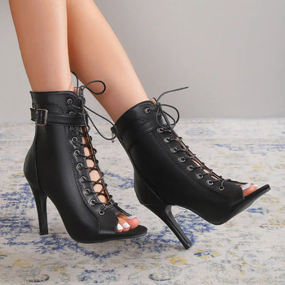Elegant Women’s High Heel Sandals – Peep-Toe Lace-Up with Back Zipper - All You Need