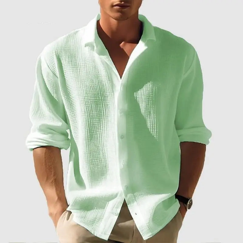 Men’s Lapel Long Sleeve Shirt – Solid Color Single-Breasted Top for Fall & Spring - All You Need