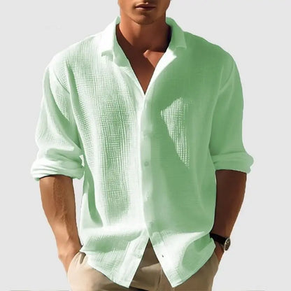 Men’s Lapel Long Sleeve Shirt – Solid Color Single-Breasted Top for Fall & Spring - All You Need
