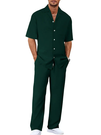 Men’s Fashion Suit Set – Button Lapel Shirt & Pocket Straight Trousers - All You Need