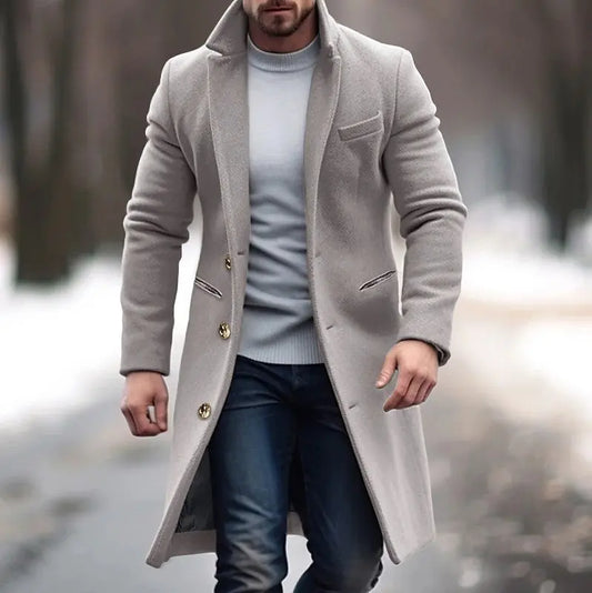 Men’s Solid Color Trench Coat – Casual Single-Breasted Winter Jacket - All You Need