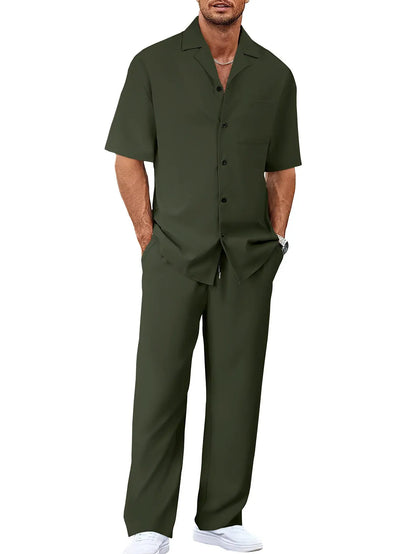 Men’s Fashion Suit Set – Button Lapel Shirt & Pocket Straight Trousers - All You Need