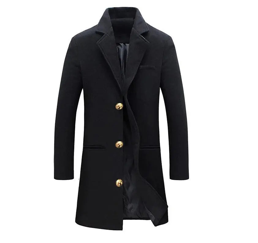 Men’s Solid Color Trench Coat – Casual Single-Breasted Winter Jacket - All You Need