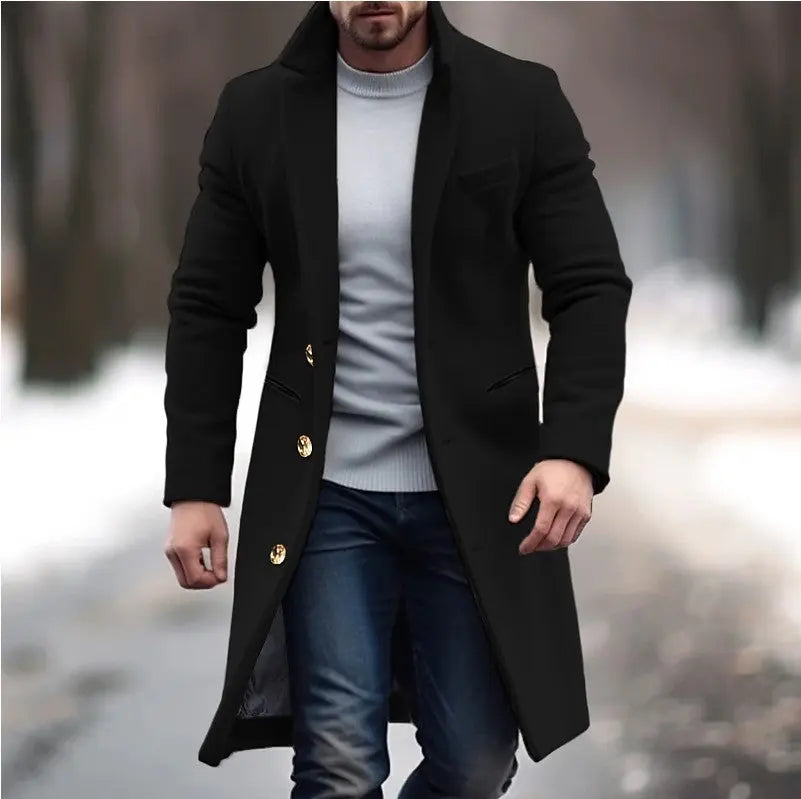 Men’s Solid Color Trench Coat – Casual Single-Breasted Winter Jacket - All You Need