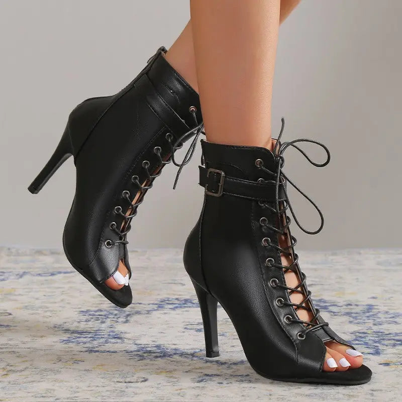 Elegant Women’s High Heel Sandals – Peep-Toe Lace-Up with Back Zipper - All You Need