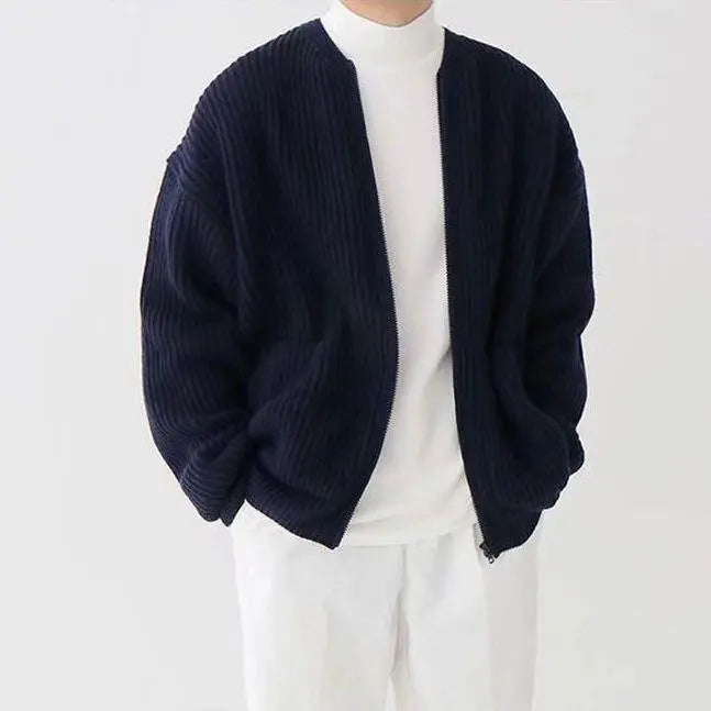 Men’s Cozy Knitted Sweater – Long Sleeve Zip-Up Cardigan with Pockets - All You Need