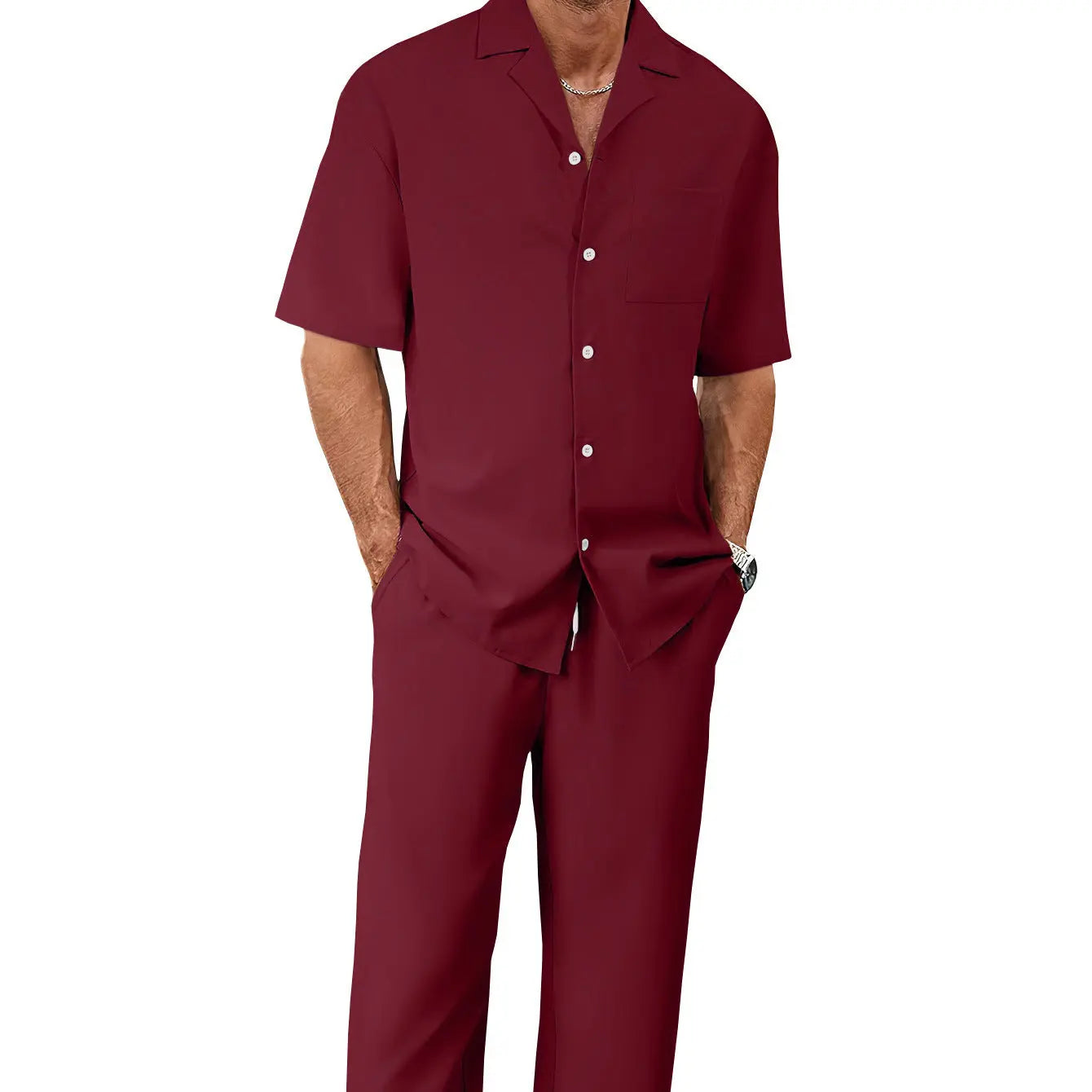 Men’s Fashion Suit Set – Button Lapel Shirt & Pocket Straight Trousers - All You Need