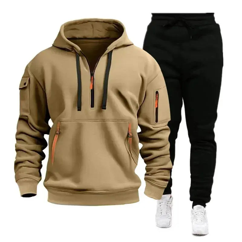 “Completo Sportivo Uomo 2025 – Felpa con Zip Multi-Tasche + Pantaloni Coordinati, Primavera/Autunno” All You Need