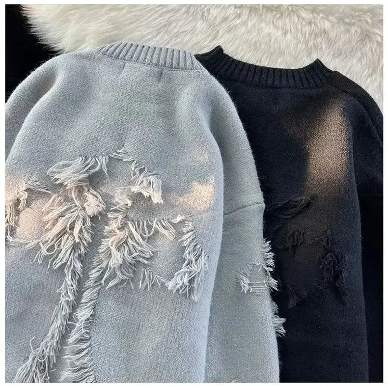 Maglione Streetwear Y2K Uomo – Oversize Retro con Strappi e Frange - All You Need