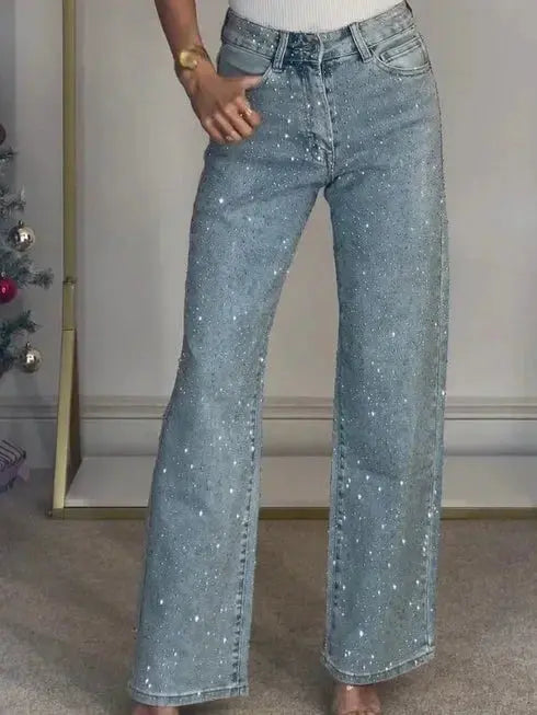👖 Jeans Donna a Vita Alta con Strass – Mom Fit Vintage Y2K All You Need