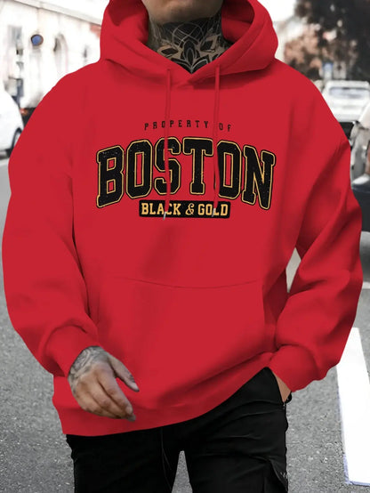 "Felpa blu con cappuccio e scritta Boston Black & Gold" 🏙️ All You Need