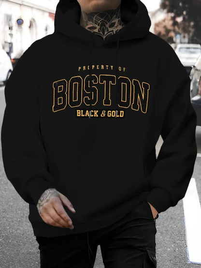 "Felpa blu con cappuccio e scritta Boston Black & Gold" 🏙️ All You Need