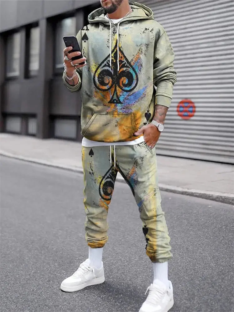 "Completo sportivo uomo multicolor con stampa artistica e felpa con cappuccio" All You Need
