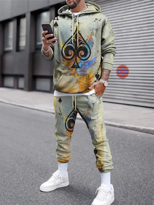 "Completo sportivo uomo multicolor con stampa artistica e felpa con cappuccio" All You Need