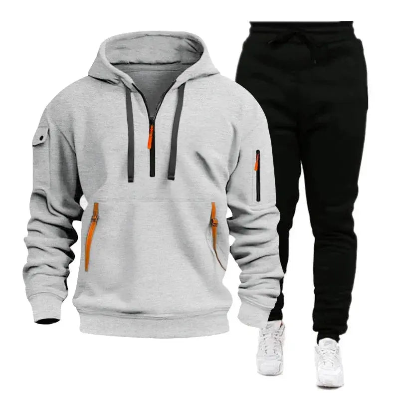 “Completo Sportivo Uomo 2025 – Felpa con Zip Multi-Tasche + Pantaloni Coordinati, Primavera/Autunno” All You Need