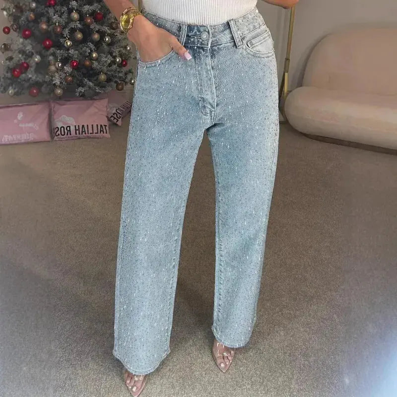 👖 Jeans Donna a Vita Alta con Strass – Mom Fit Vintage Y2K All You Need