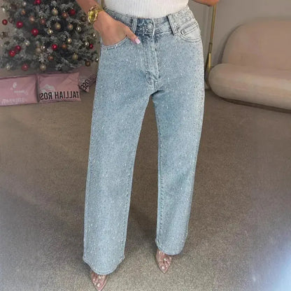👖 Jeans Donna a Vita Alta con Strass – Mom Fit Vintage Y2K All You Need