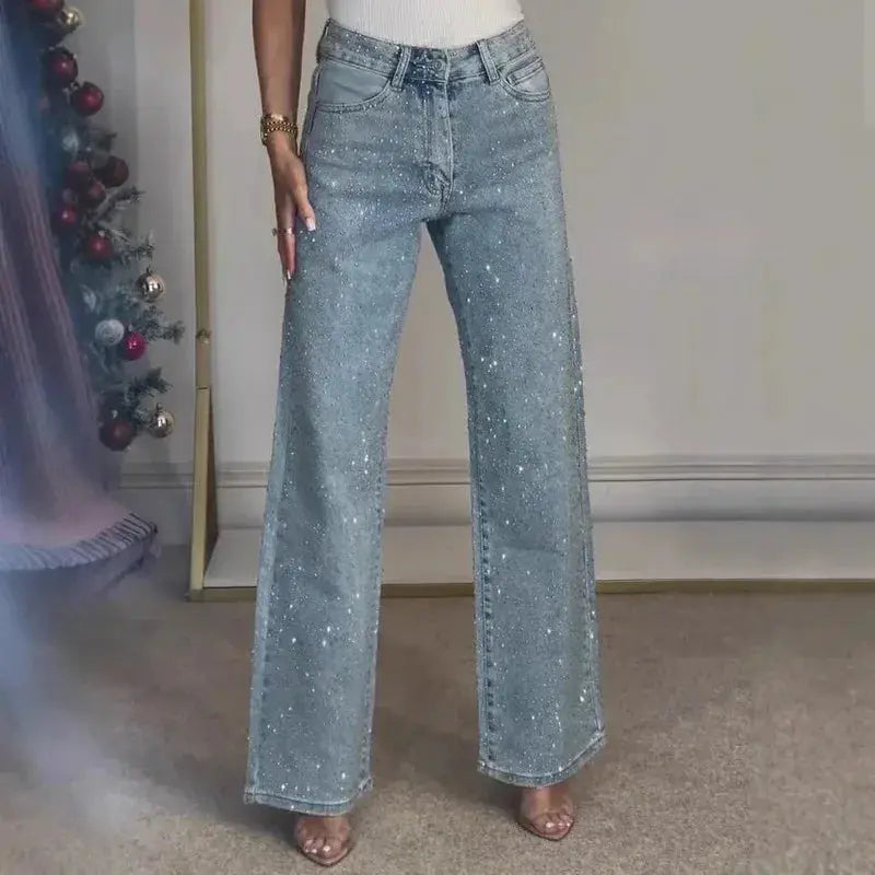 👖 Jeans Donna a Vita Alta con Strass – Mom Fit Vintage Y2K All You Need