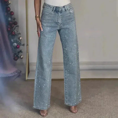 👖 Jeans Donna a Vita Alta con Strass – Mom Fit Vintage Y2K All You Need