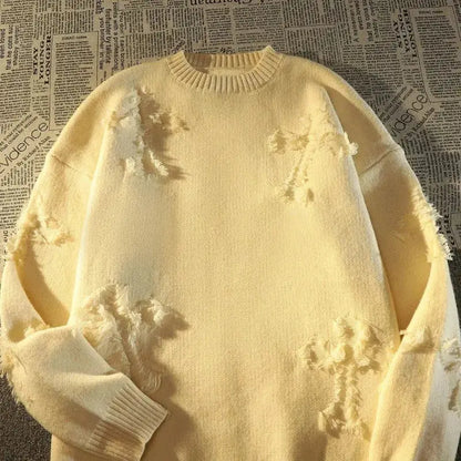 Maglione Streetwear Y2K Uomo – Oversize Retro con Strappi e Frange - All You Need