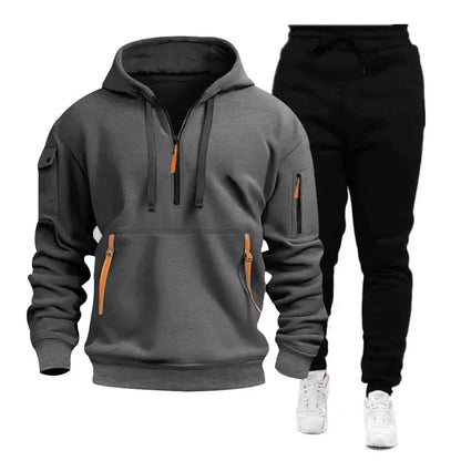 “Completo Sportivo Uomo 2025 – Felpa con Zip Multi-Tasche + Pantaloni Coordinati, Primavera/Autunno” All You Need
