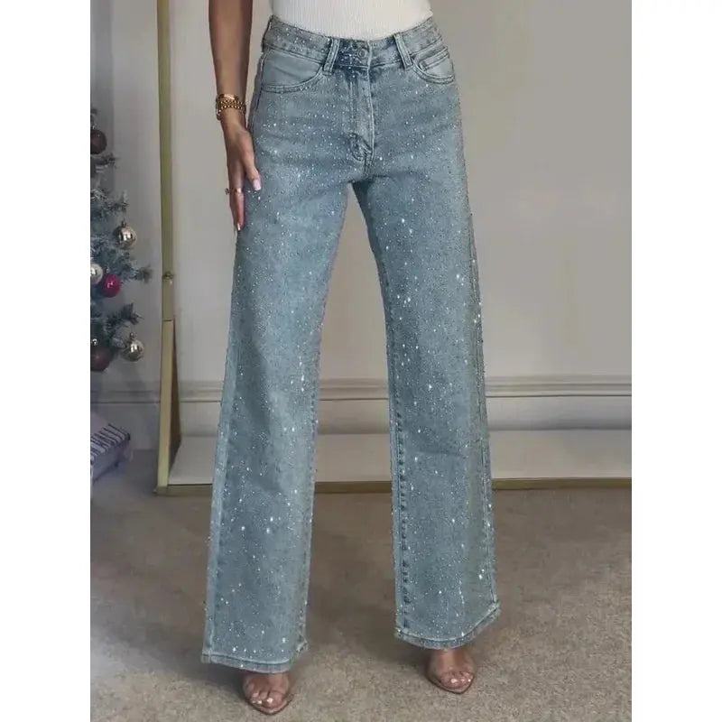 👖 Jeans Donna a Vita Alta con Strass – Mom Fit Vintage Y2K All You Need