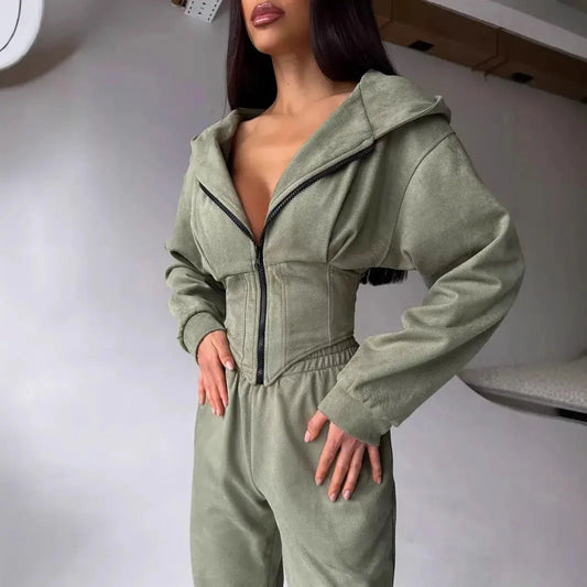 "Completo sportivo donna verde oliva con zip e vita aderente" All You Need