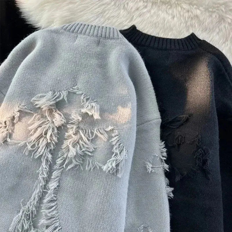 Maglione Streetwear Y2K Uomo – Oversize Retro con Strappi e Frange - All You Need