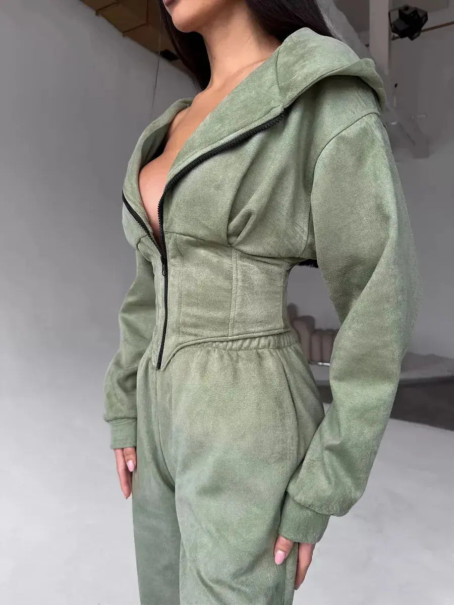"Completo sportivo donna verde oliva con zip e vita aderente" All You Need