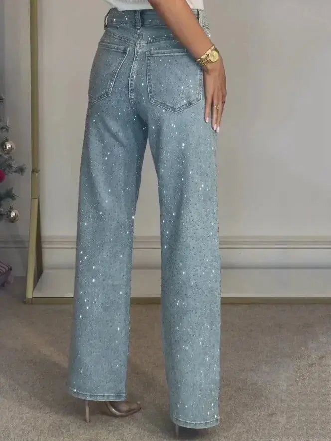 👖 Jeans Donna a Vita Alta con Strass – Mom Fit Vintage Y2K All You Need