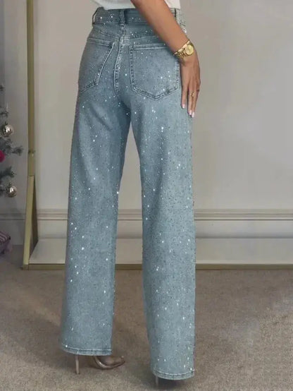 👖 Jeans Donna a Vita Alta con Strass – Mom Fit Vintage Y2K All You Need