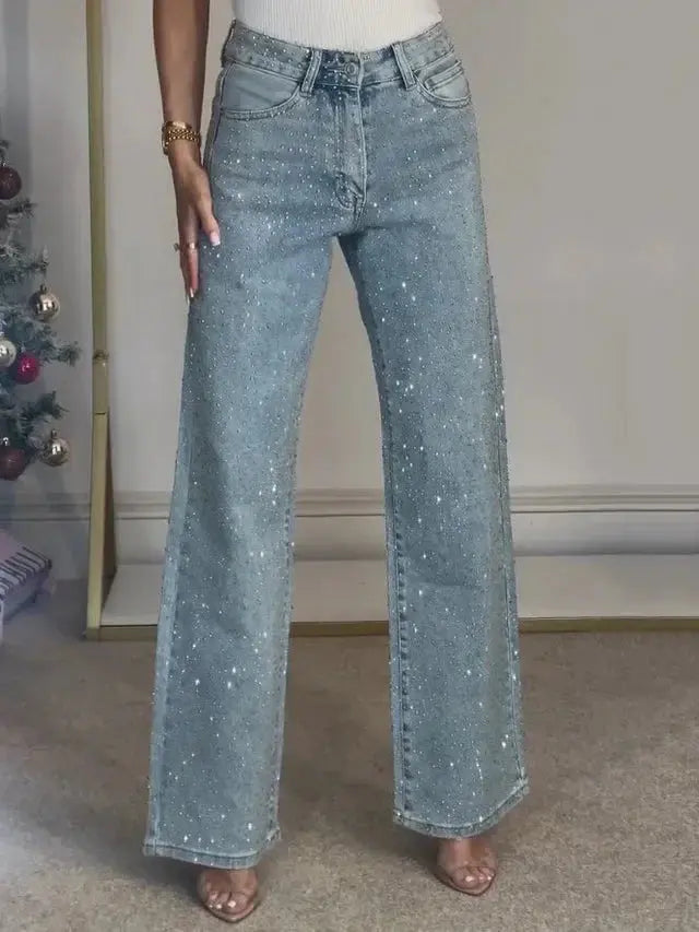 👖 Jeans Donna a Vita Alta con Strass – Mom Fit Vintage Y2K All You Need